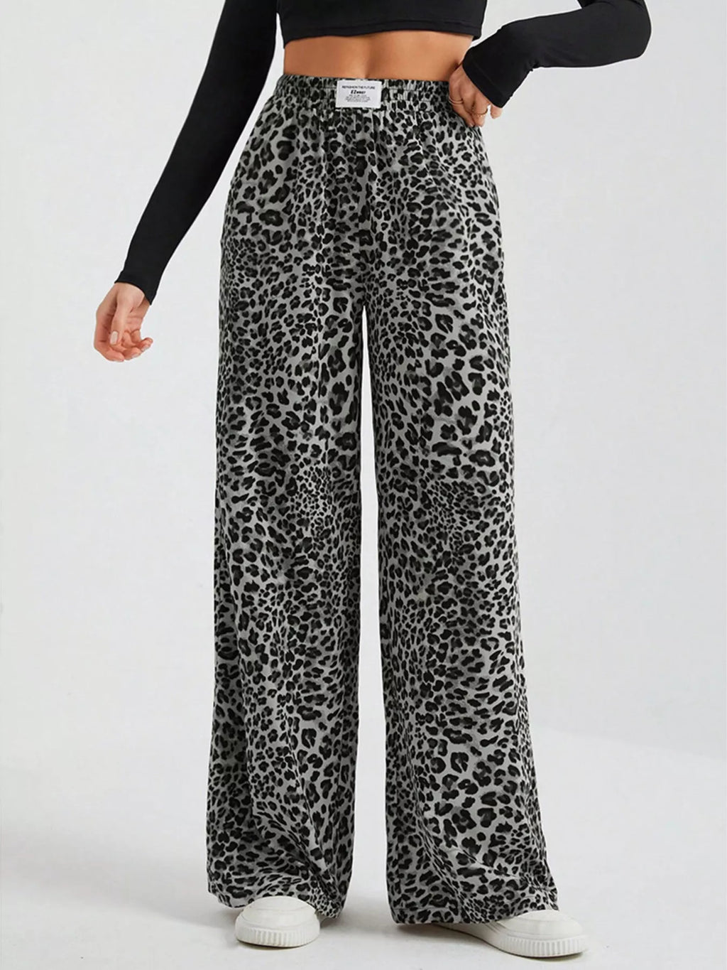 Full Size Leopard Print Wide Leg Pants Plus Size - Lilixa.store