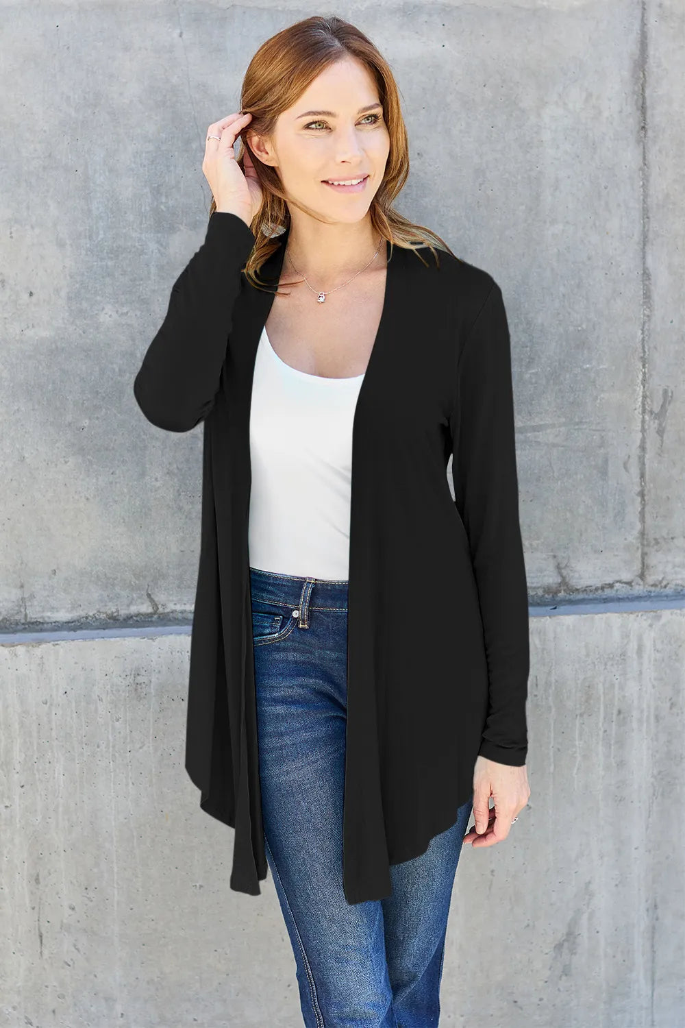 Basic Bae Full Size Open Front Long Sleeve Cardigan - Lilixa.store