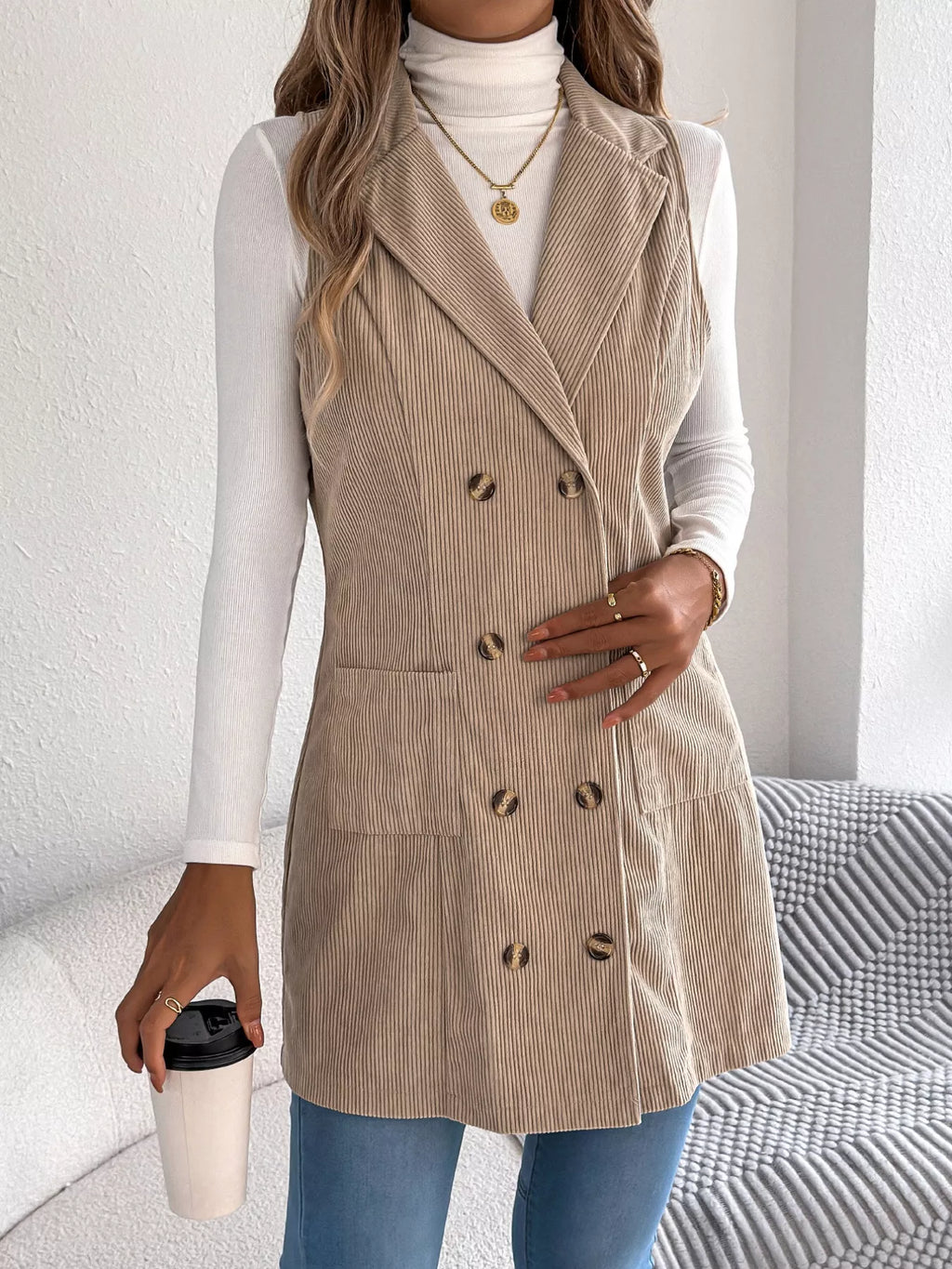 Double-Breasted Long Vest Coat - Lilixa.store