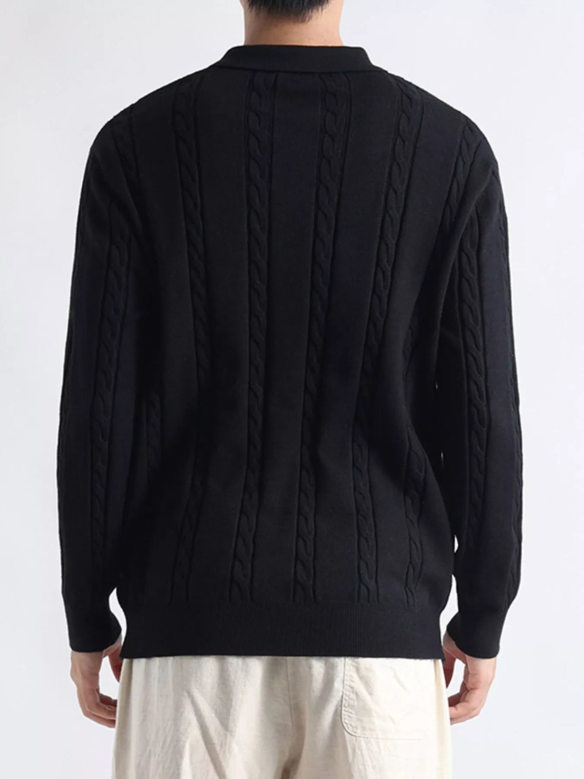 Men's Plus Size Cable-Knit Polo Collar Sweater - Lilixa.store