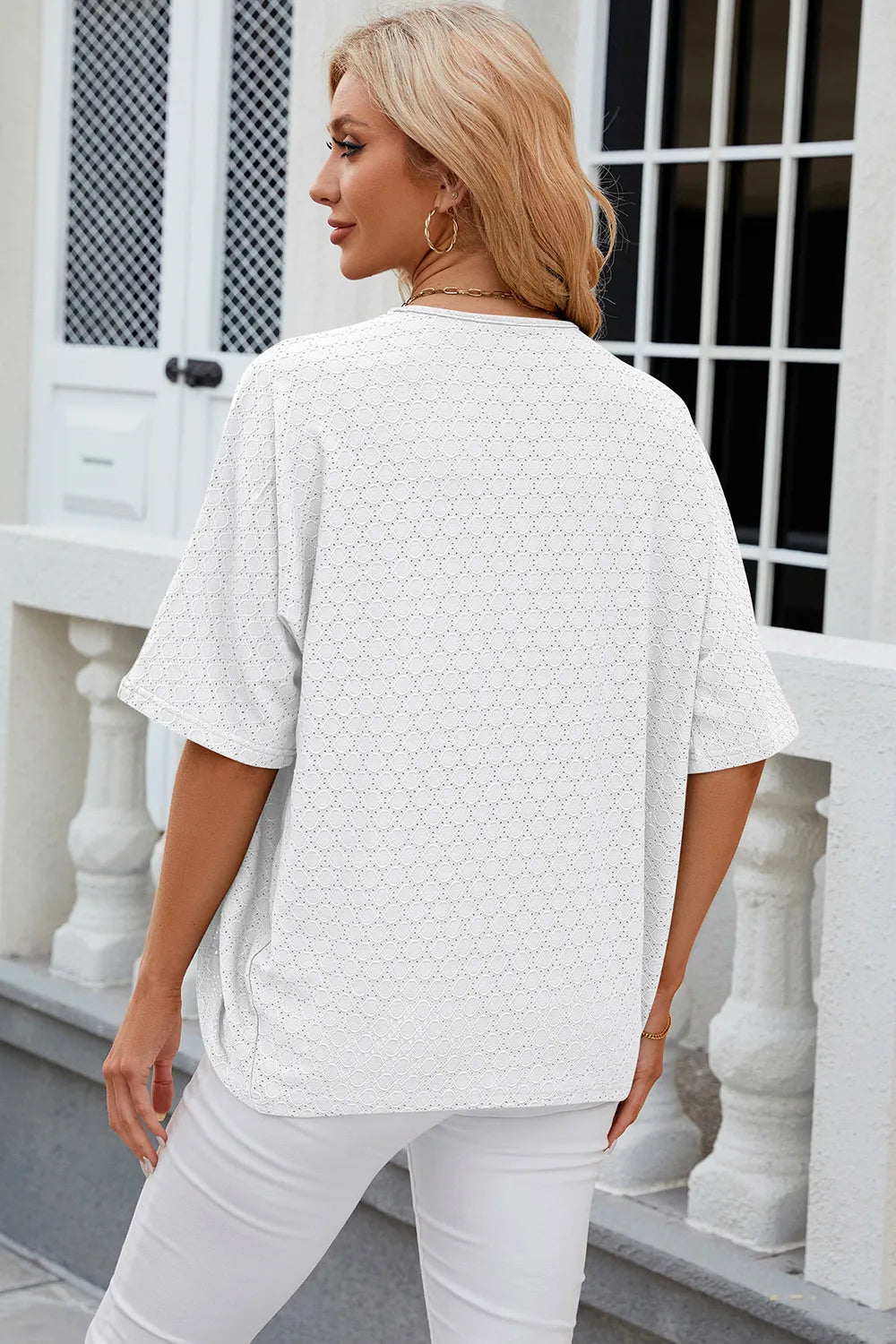 Eyelet Open Front Half Sleeve Cardigan - Lilixa.store