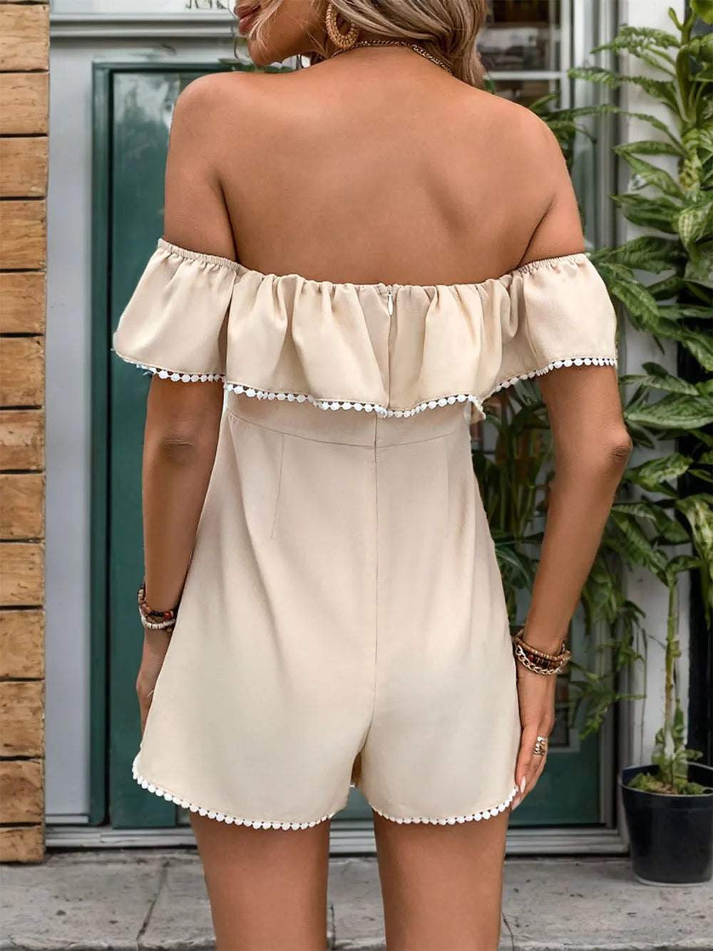 Perfee Tied Ruffled Off-Shoulder Short Sleeve Romper - Lilixa.store