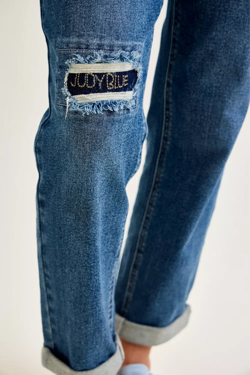 Judy Blue Mid Rise Boyfriend Embroidered Repair Patch Jeans - Lilixa.store