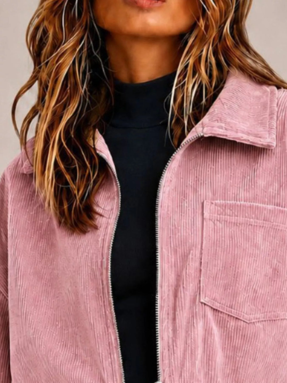 Corduroy Zip Up Cropped Jacket
