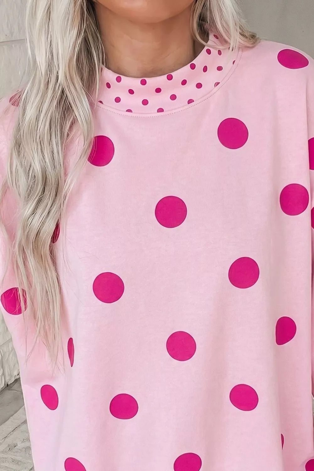 Polka Dot Dropped Shoulder Sweatshirt - Lilixa.store