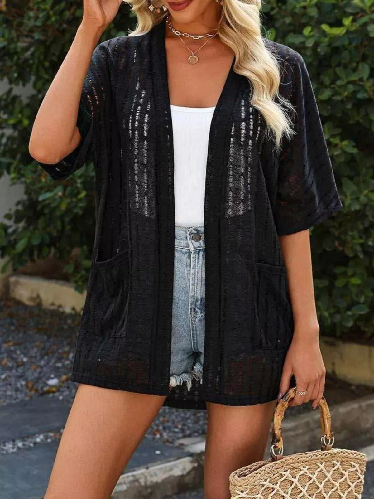 Openwork Open Front Cardigan - Lilixa.store
