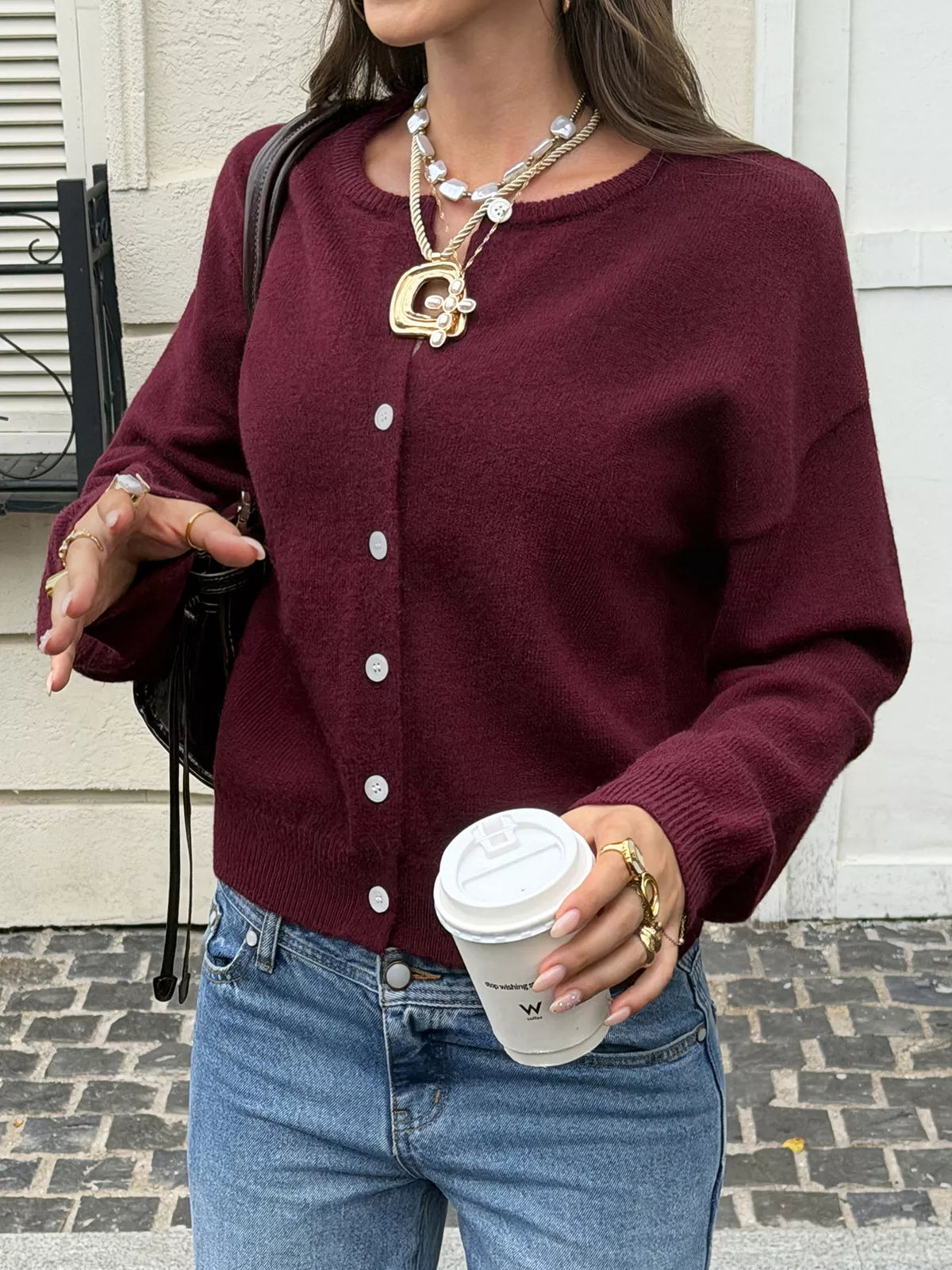 Button-Down Dropped Shoulder Cardigan - Lilixa.store