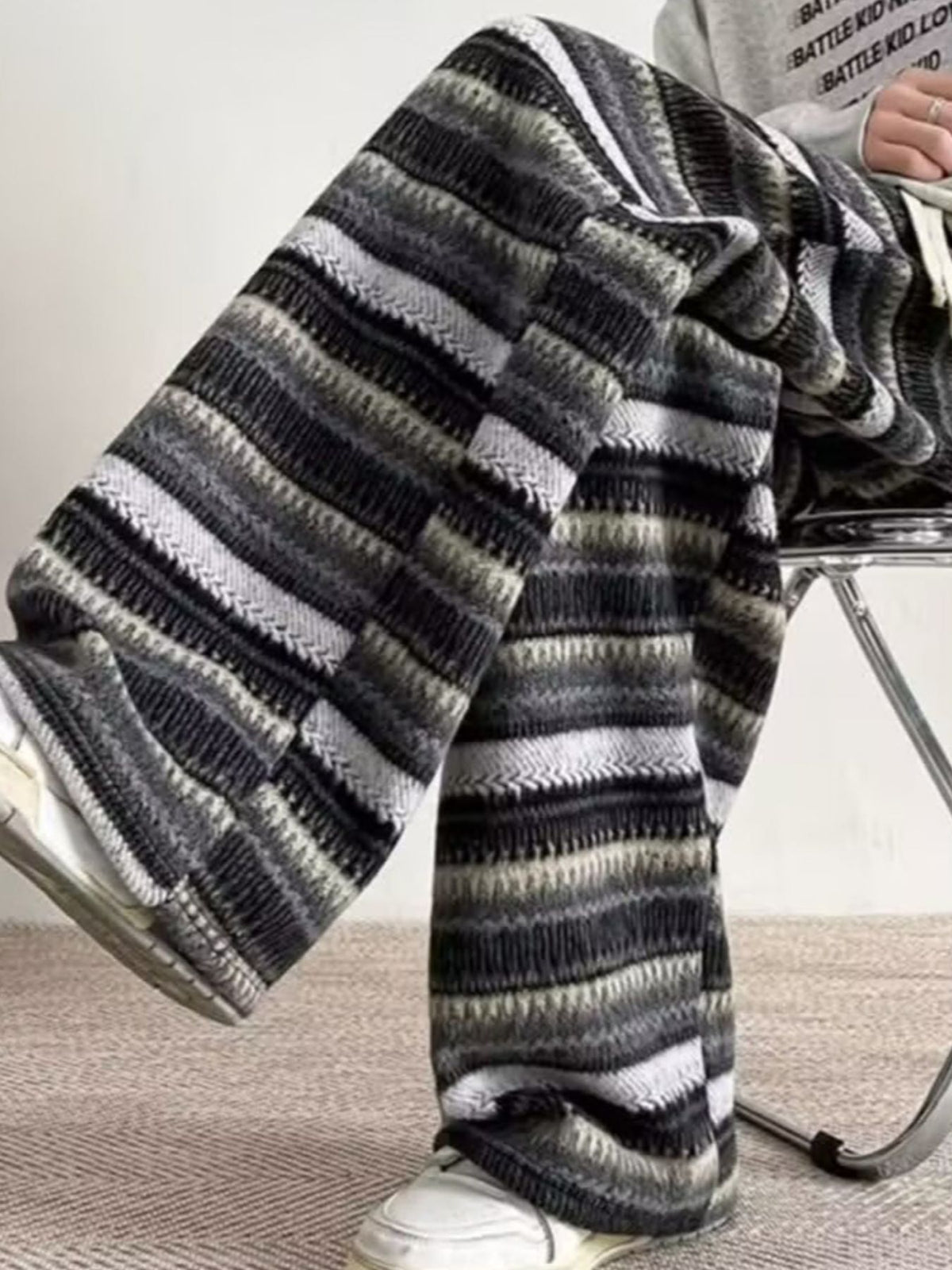 Men's Plus Size Drawstring Striped Wide Leg Pants, view 2