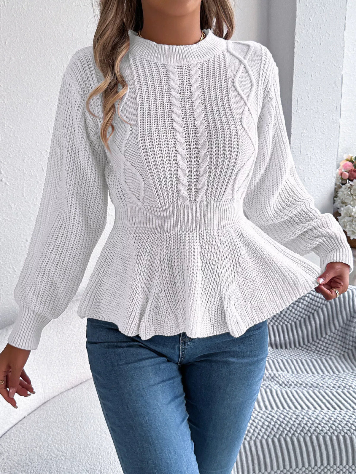 Cable Knit Peplum Sweater