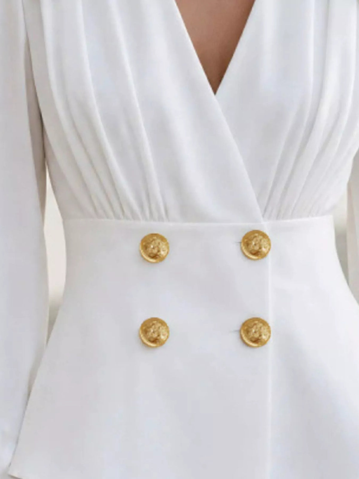 Double-Breasted Peplum Blouse with Gold Buttons, view 2