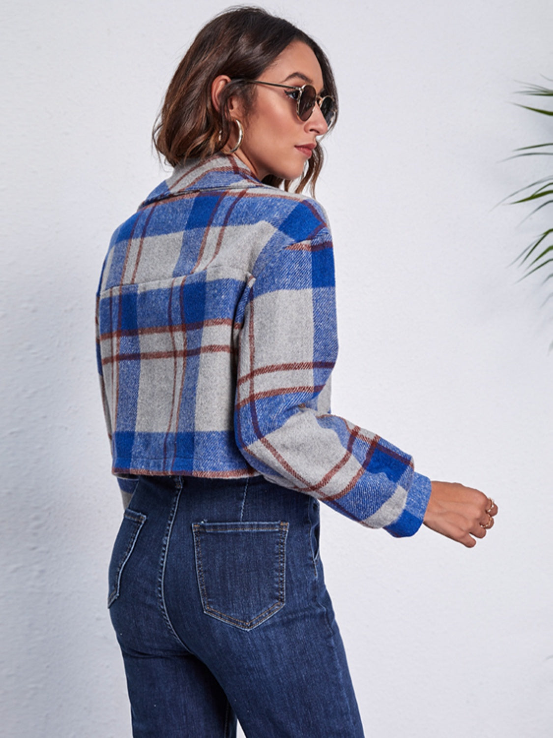 Plaid Button Front Jacket with Pockets, view 10