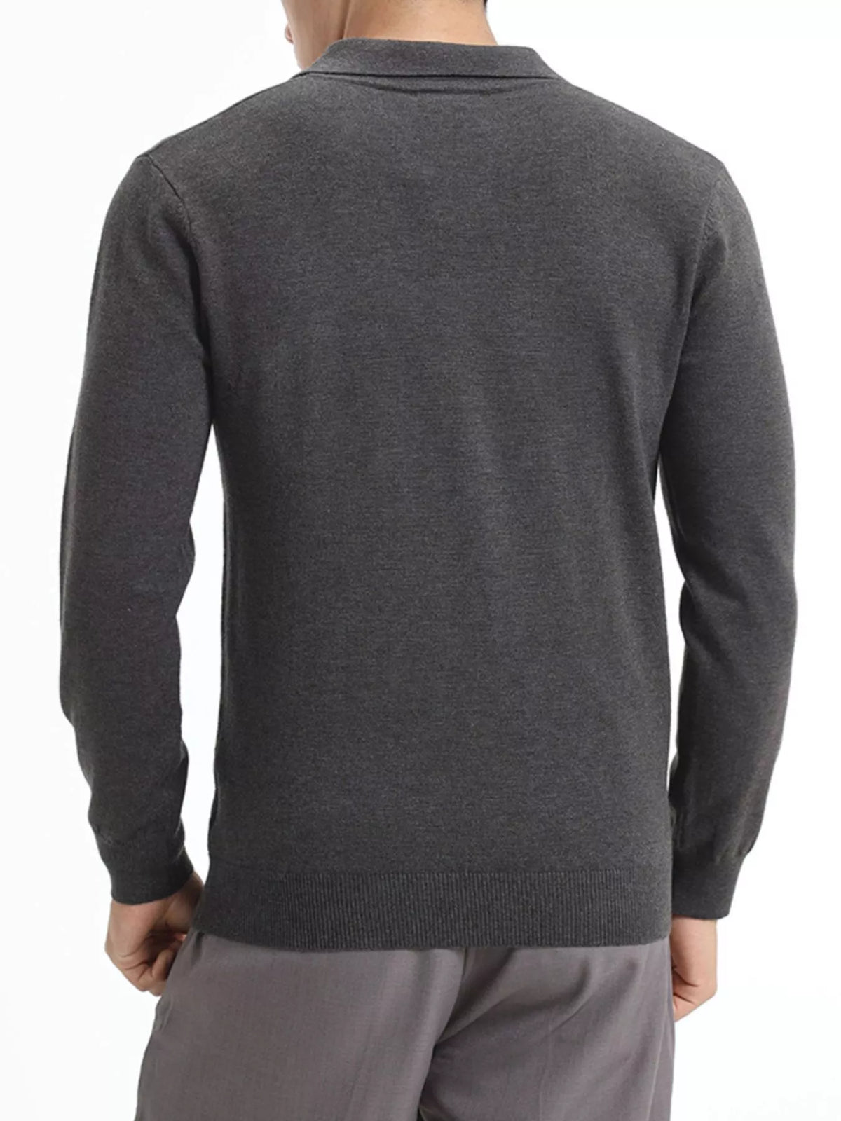 Men's Plus Size Long Sleeve Polo Collar Knit Top