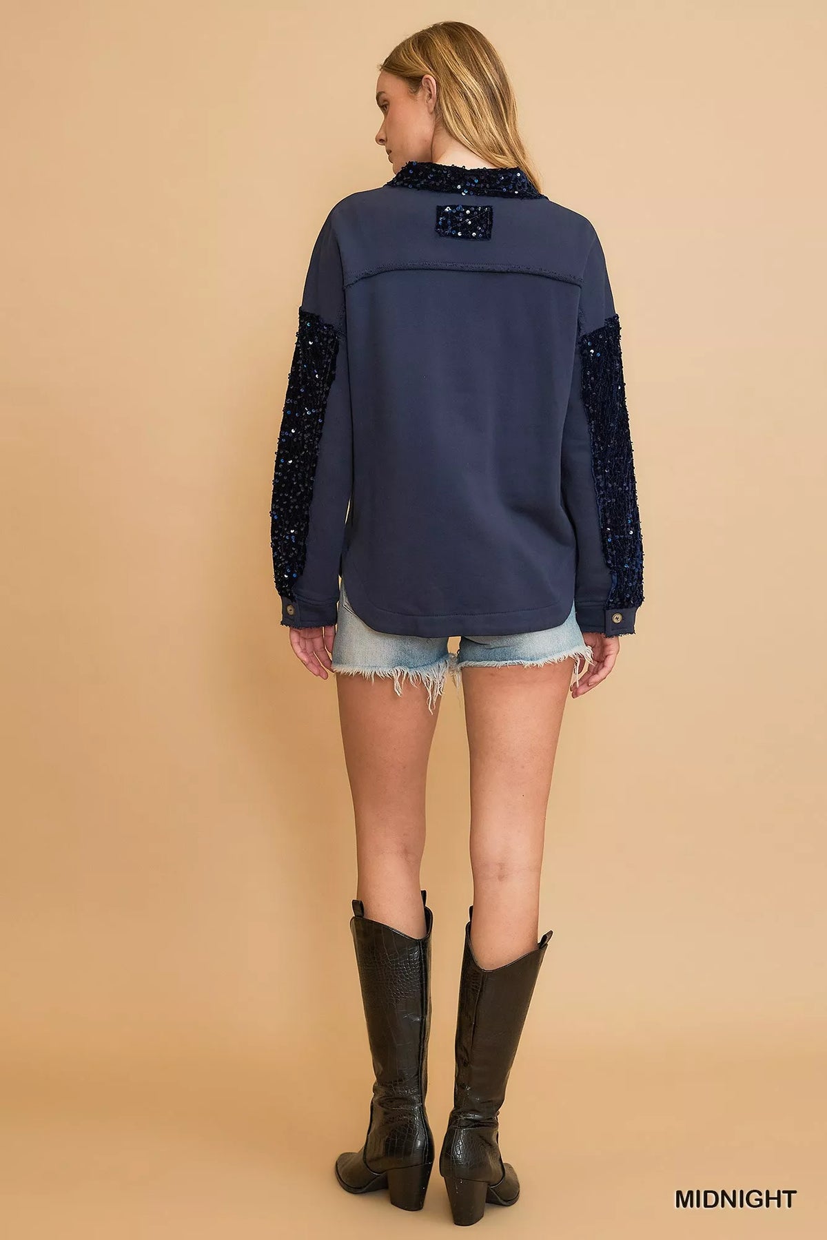 Umgee Sequined French Terry Jacket, view 5