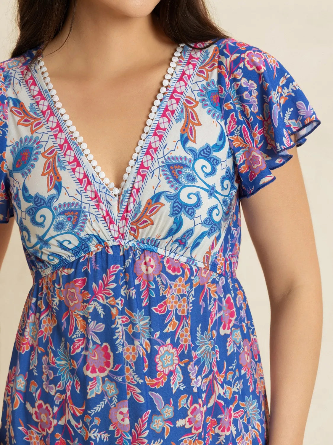 Printed V-Neck Wide Leg Jumpsuit - Lilixa.store