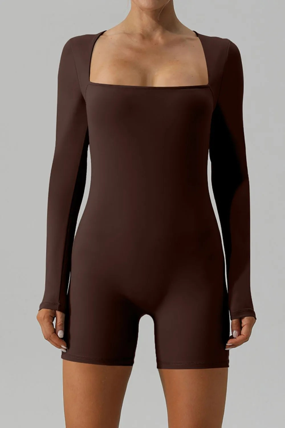 Square Neck Long Sleeve Active Romper - Lilixa.store