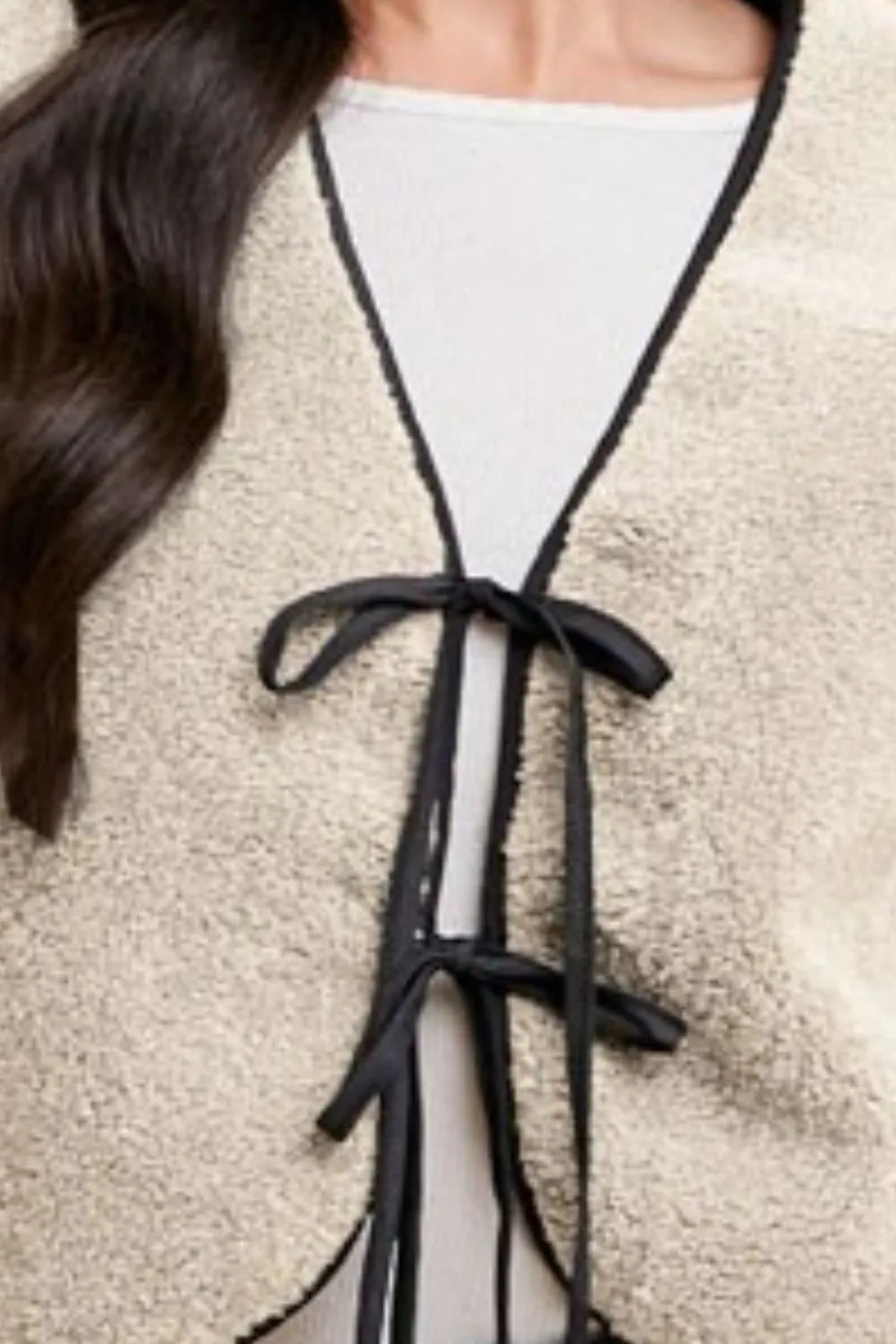 Annie Wear V-Neck Tie Detail Vest Coat - Lilixa.store