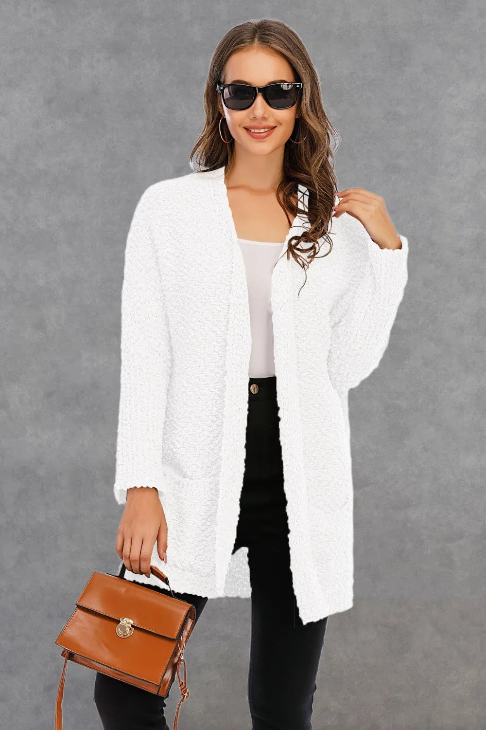 Angel Wings Pocketed Open Front Long Sleeve Cardigan - Lilixa.store