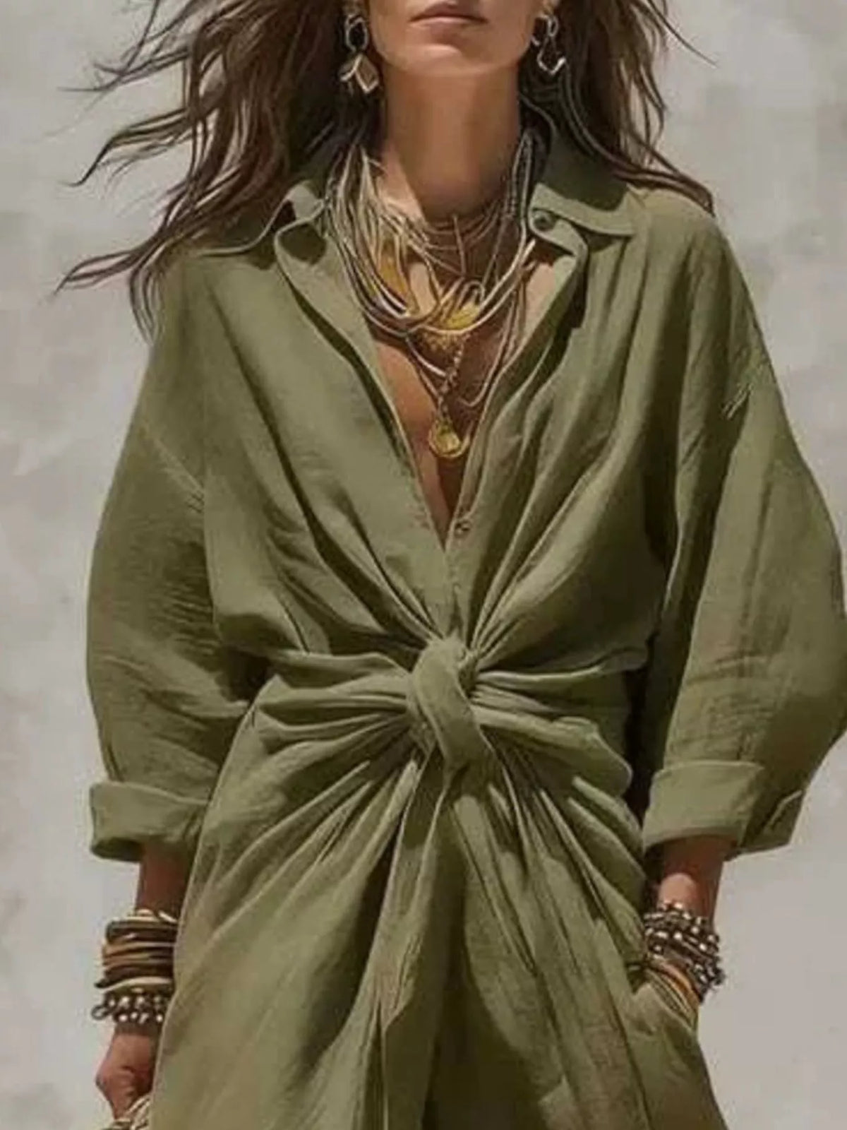 Front-Tie Maxi Shirt Dress, view 3