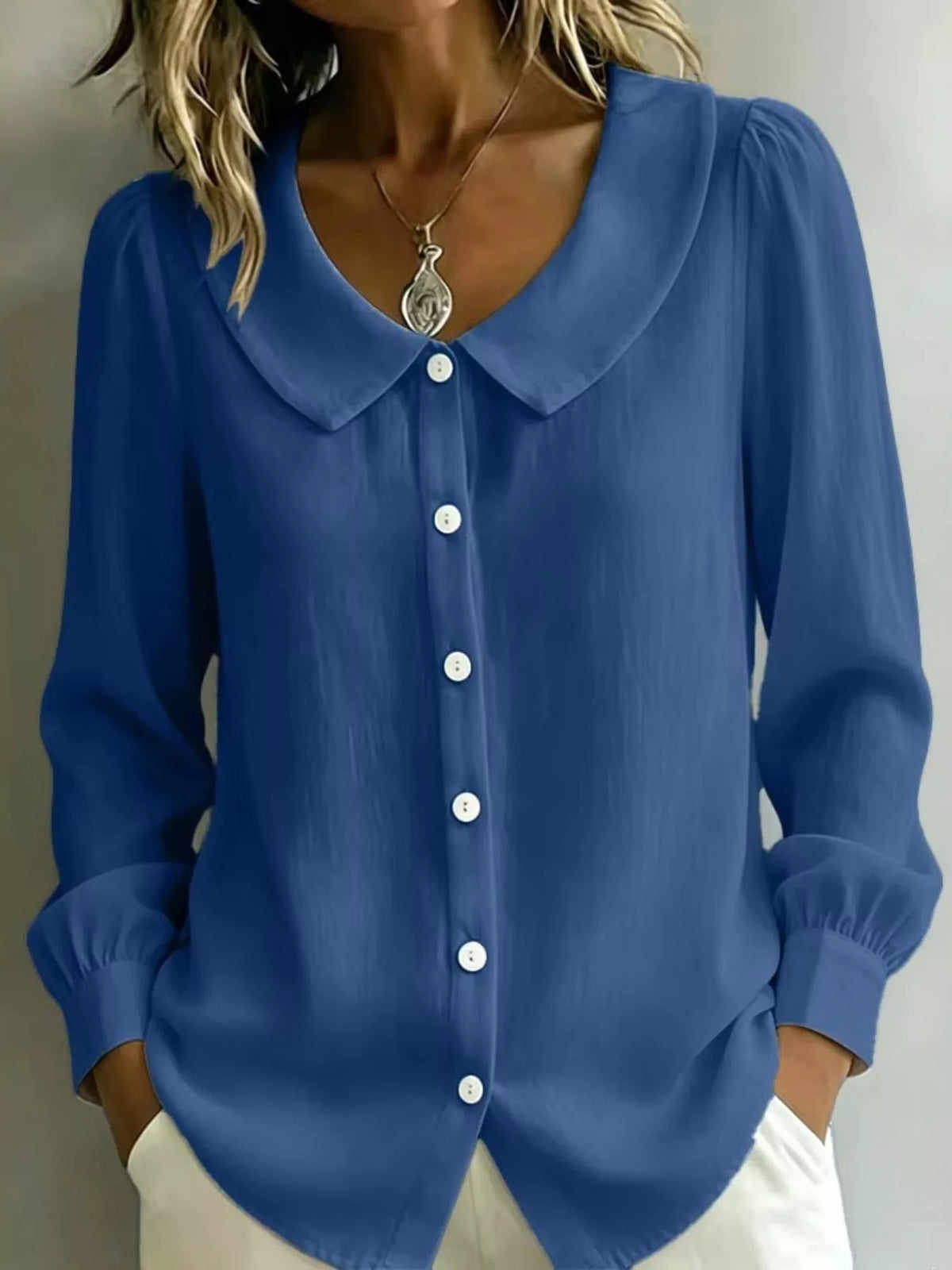 Full Size Peter Pan Collar Button-Down Shirt Plus Size - Lilixa.store