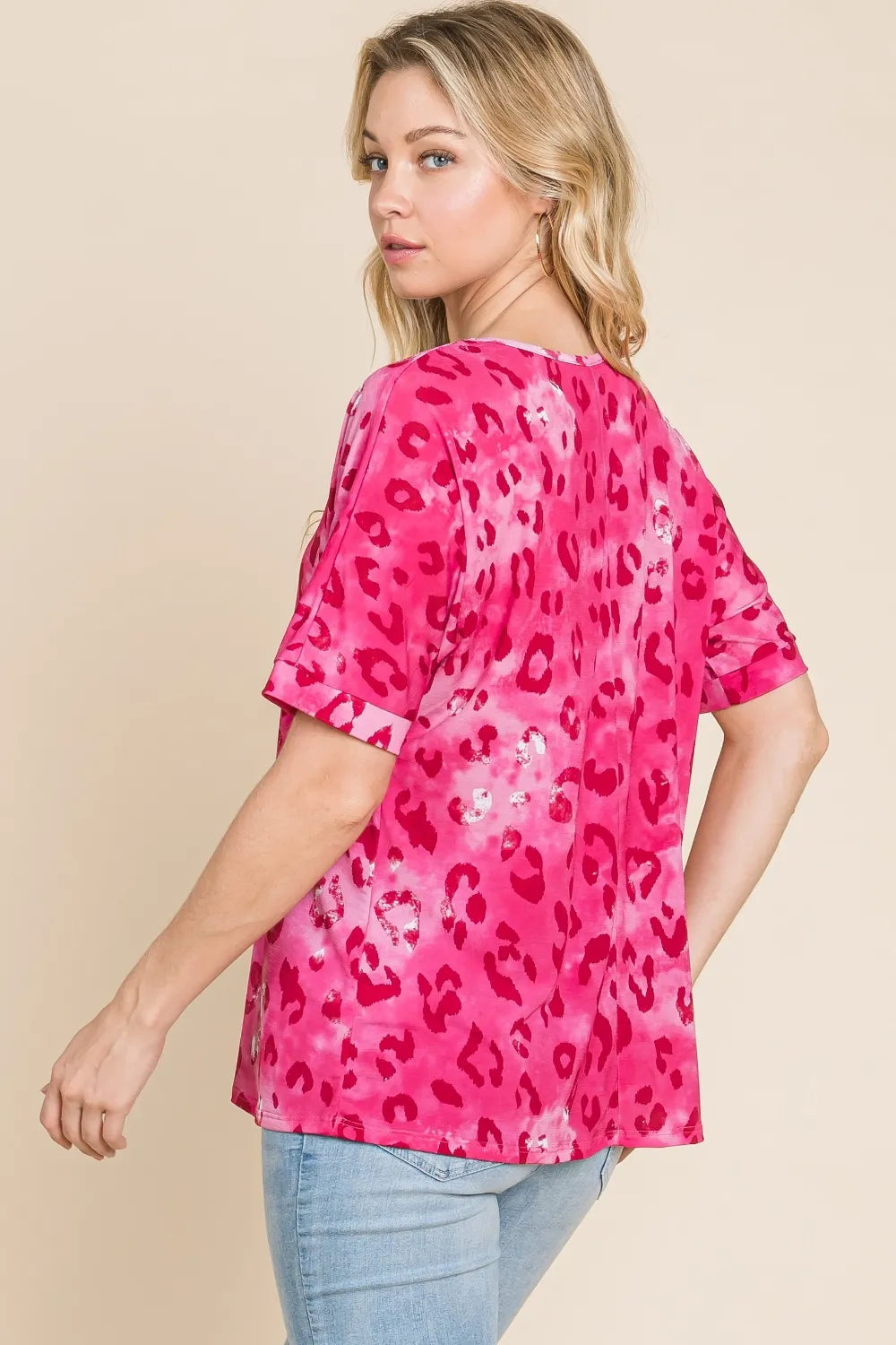 BOMBOM Leopard V-Neck Short Sleeve T-Shirt - Lilixa.store