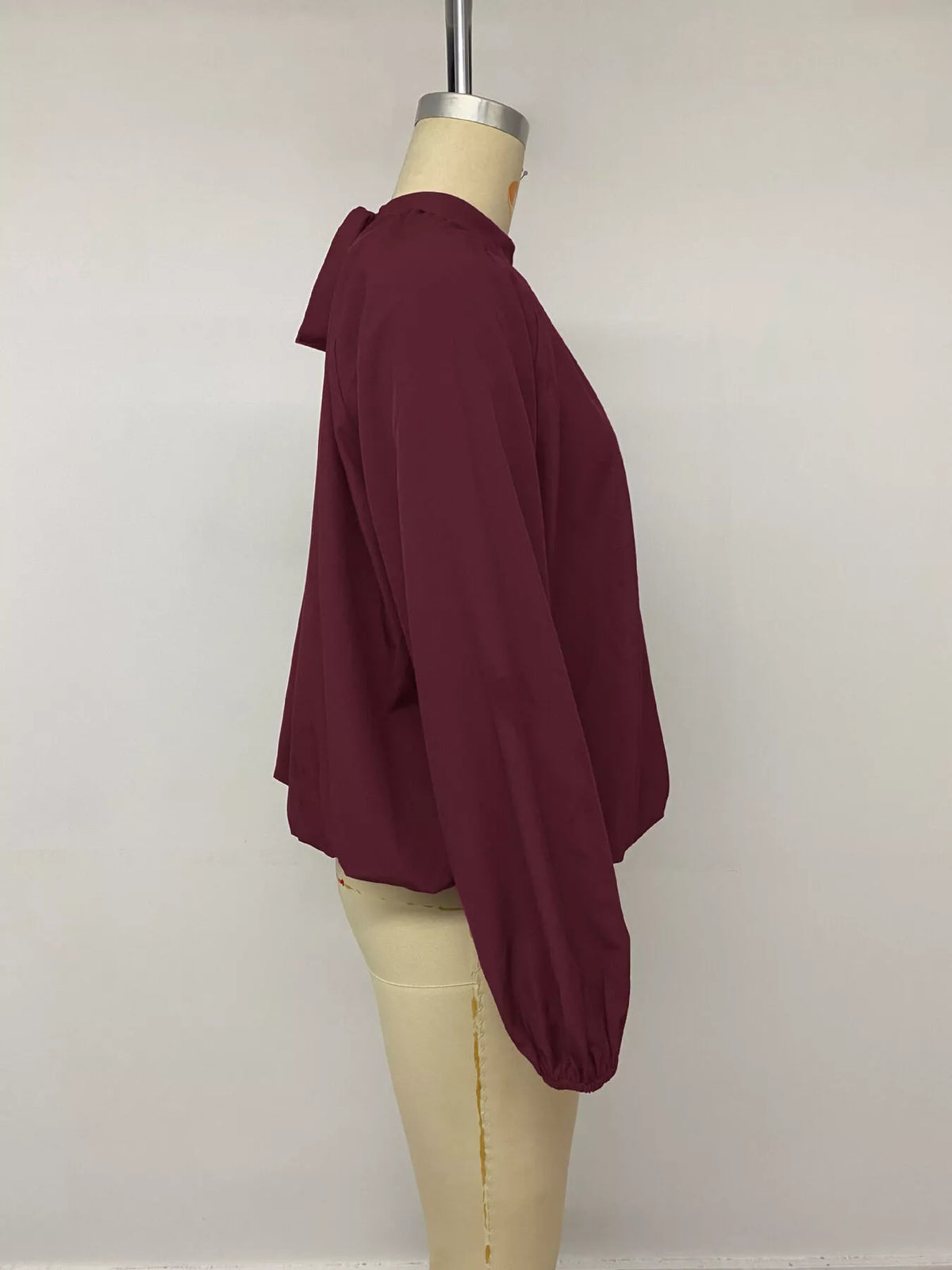 Tie Back Balloon Sleeve Blouse in Fuchsia Pink, view 9