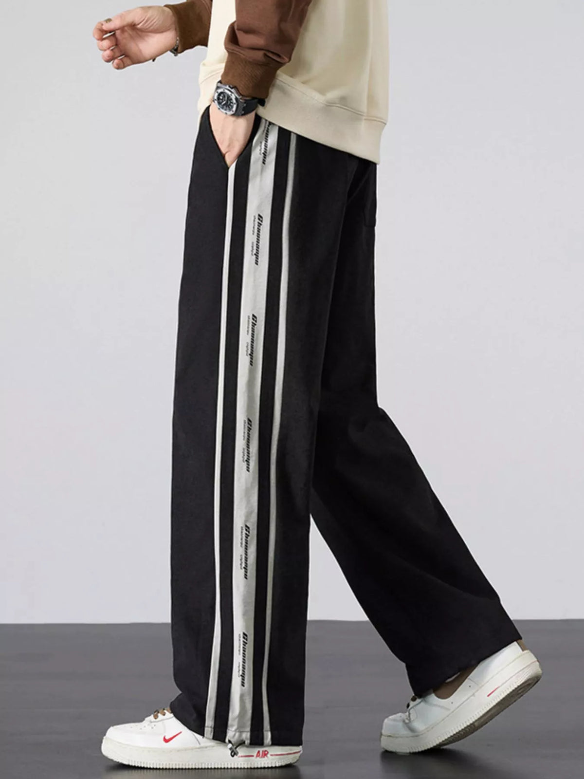 Men's Plus Size Striped Side Loose Fit Casual Pants, view 2