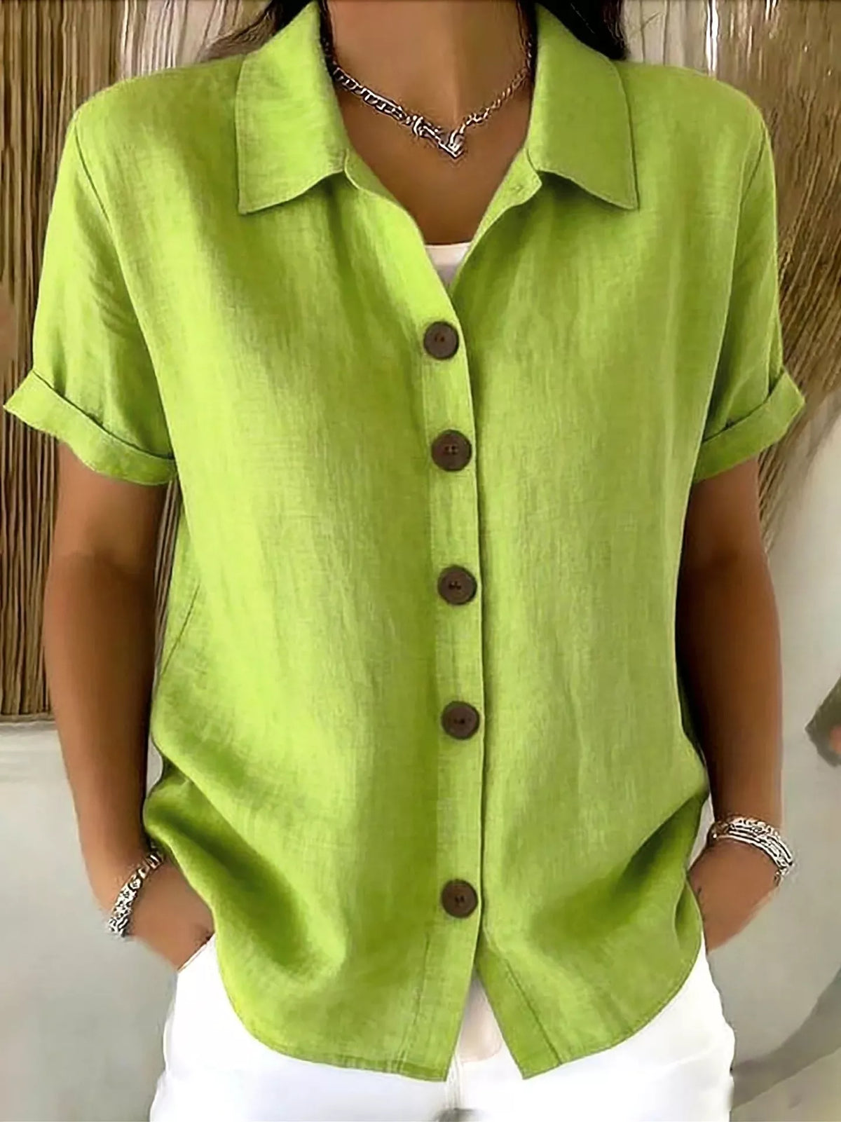 Full Size Button-Down Short Sleeve Shirt Plus Size - Lilixa.store