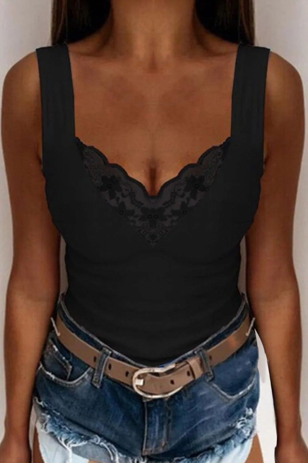 Full Size Lace Detail V-Neck Tank Plus Size - Lilixa.store
