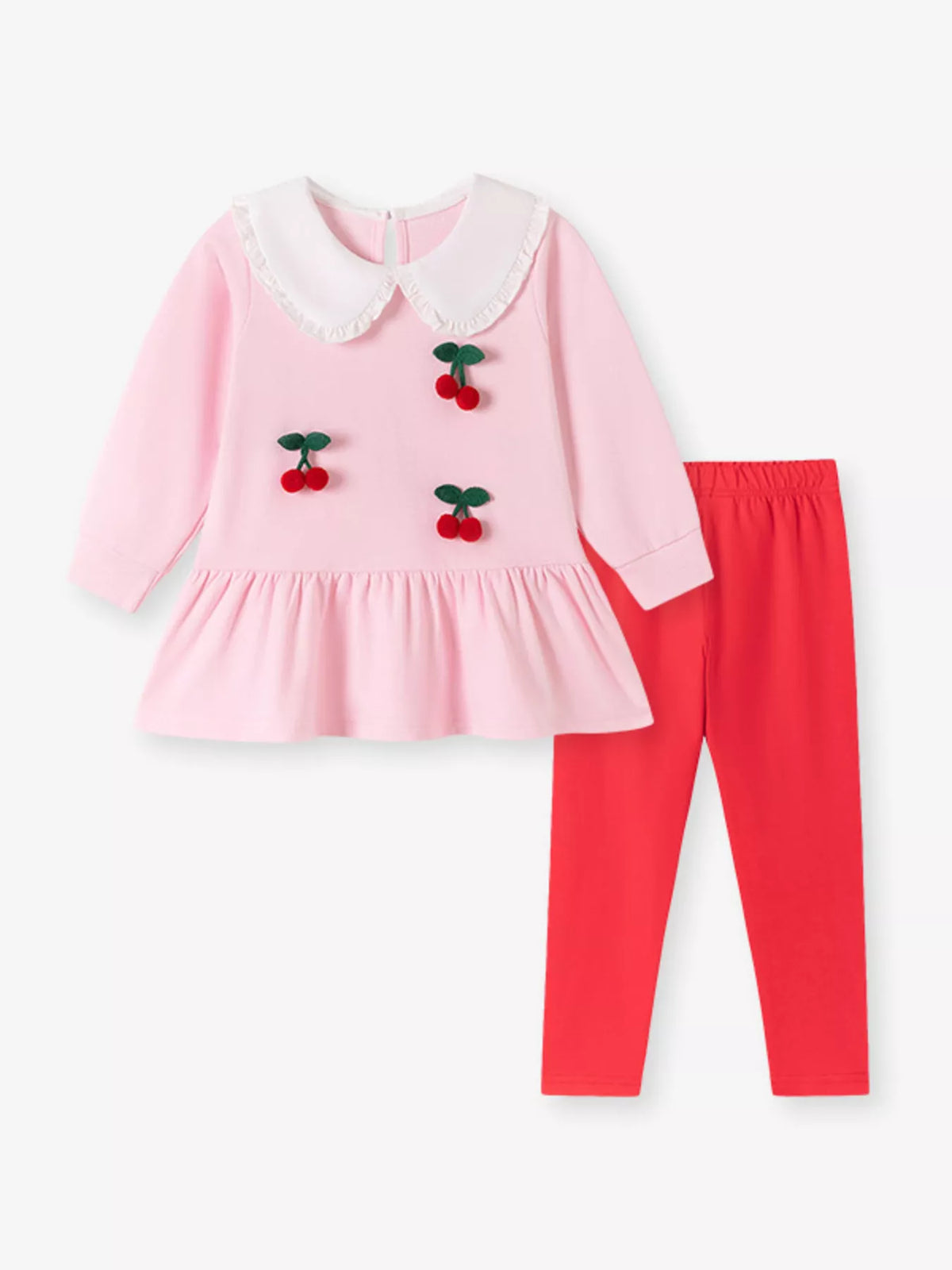 Children's Cherry Peplum Top and Leggings Set in Blush Pink, view 2