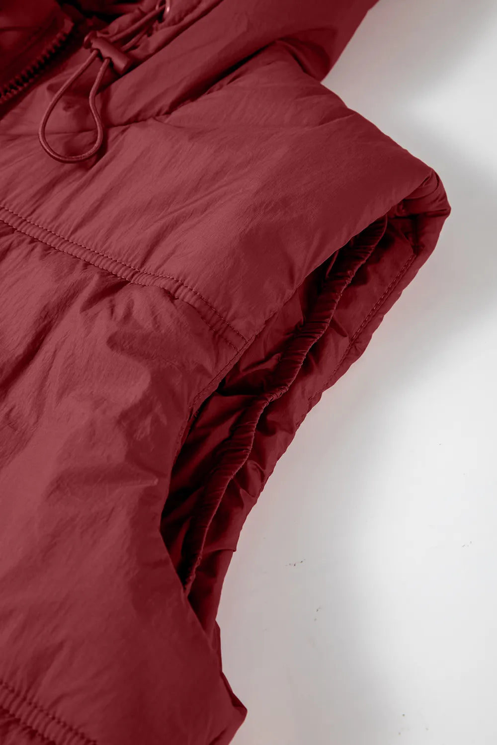 Drawstring Zip Up Hooded Vest Coat in Burgundy, view 10