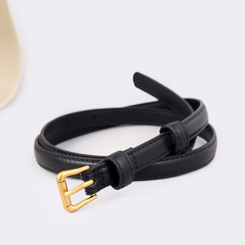 Skinny Leather Belt with Golden Buckle - Lilixa.store