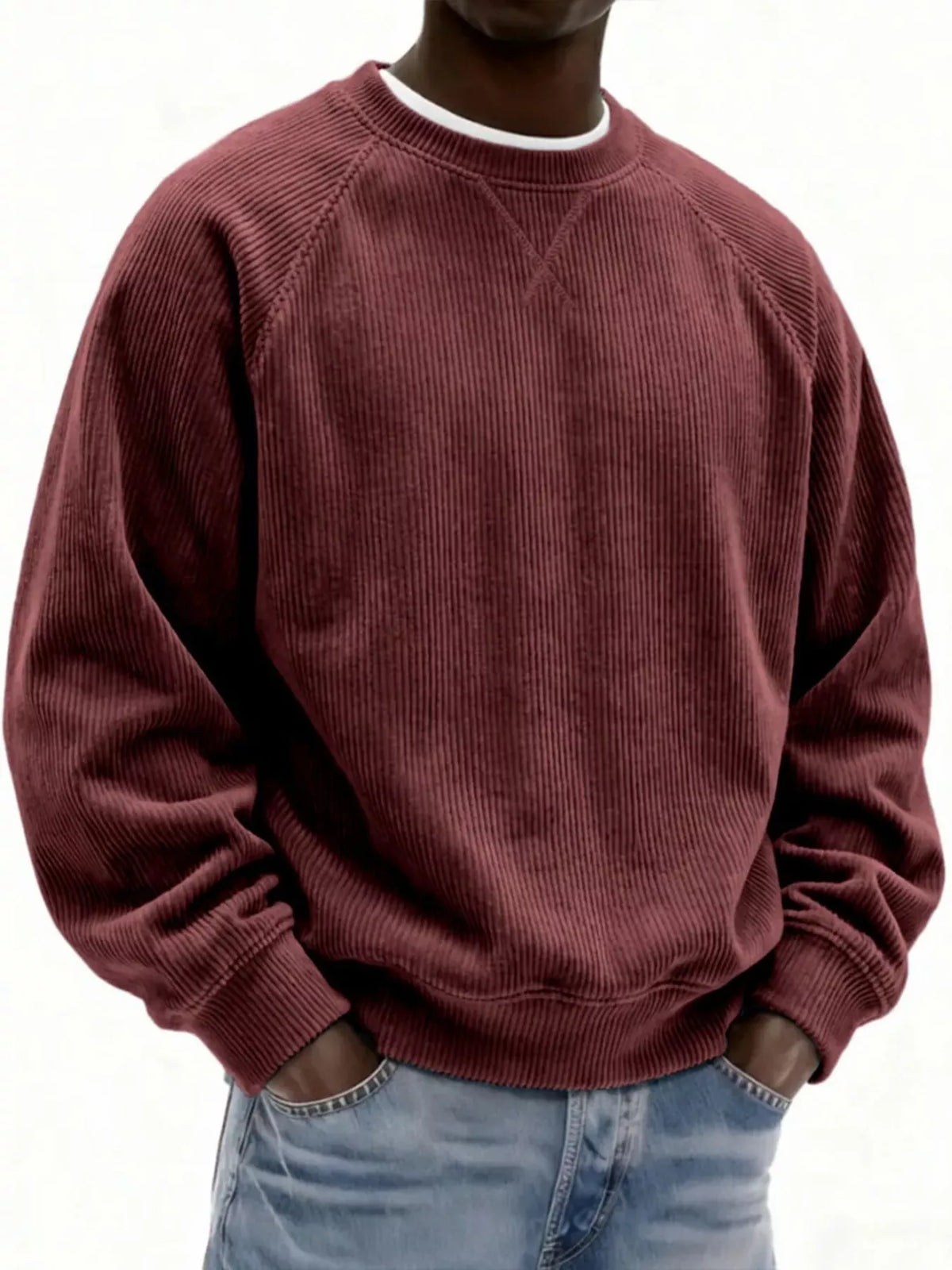 Men's Full Size Corduroy Crew Neck Sweatshirt Plus Size - Lilixa.store