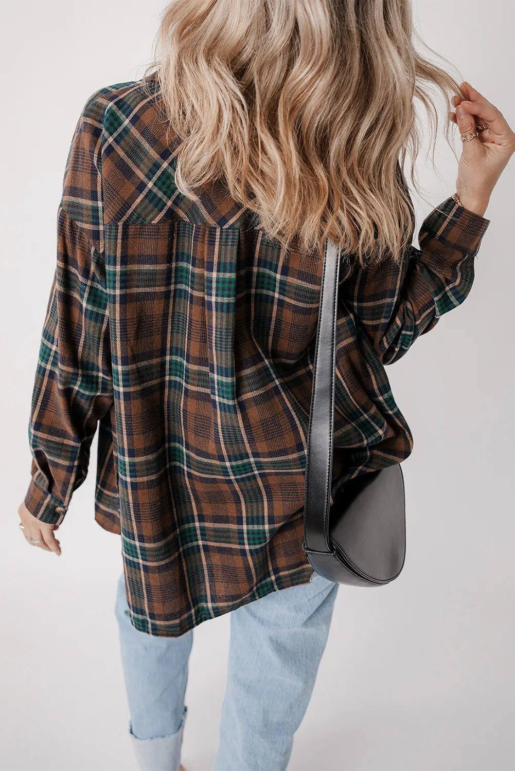 Plaid Button Up Long Sleeve Jacket in Caramel, view 4