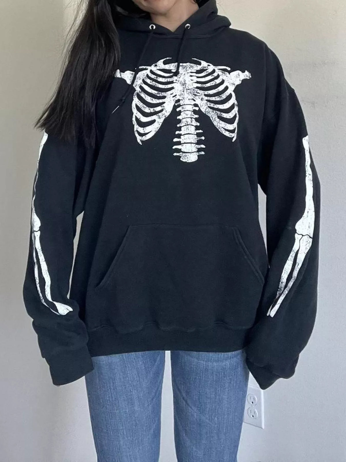 Drawstring Skeleton Long Sleeve Hoodie - Lilixa.store