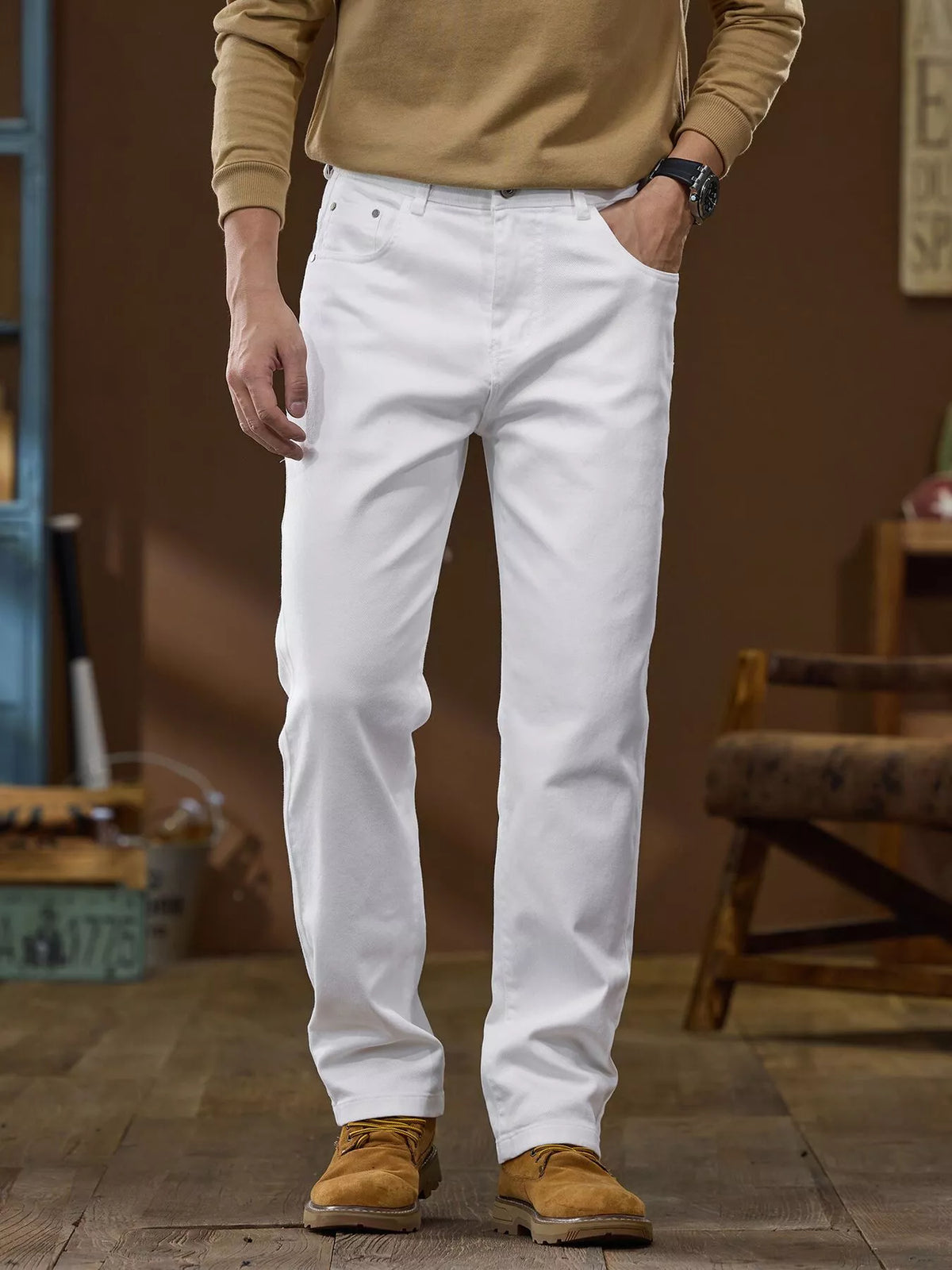 Men's Straight-Leg Pants in White