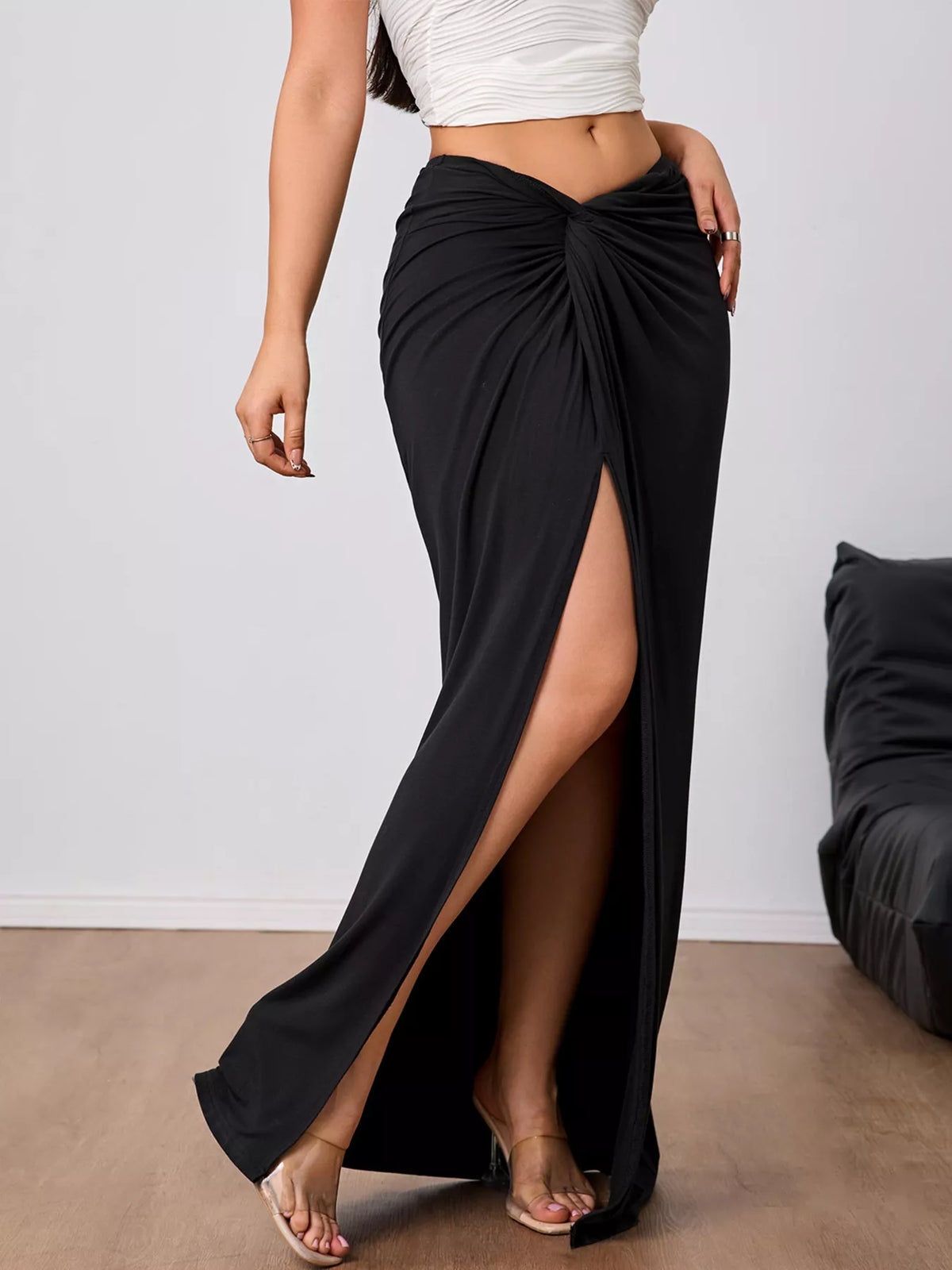 Slit Twist-Front Bodycon Maxi Skirt