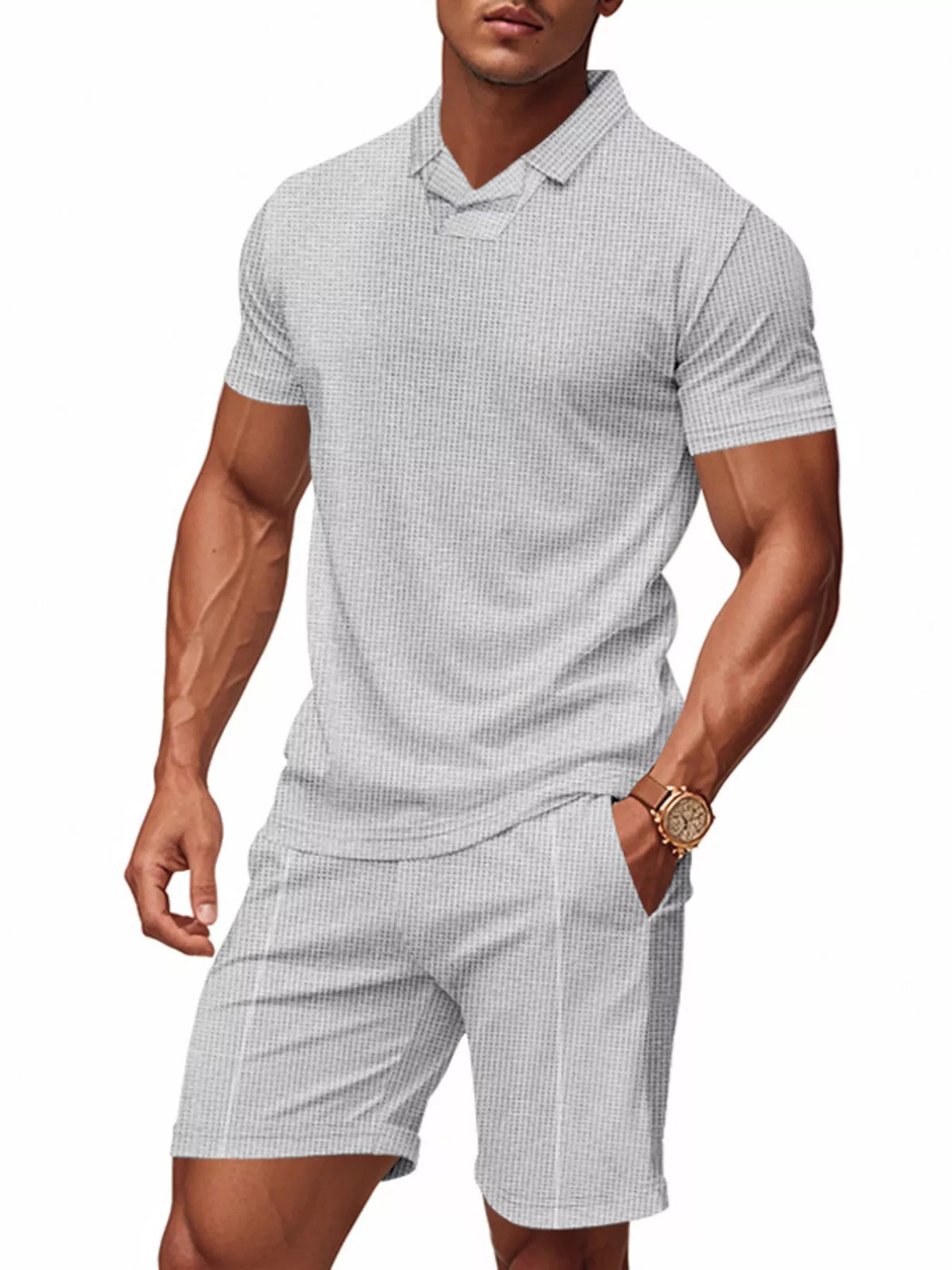 Men's Full Size Casual Short Sleeve Polo and Shorts Set Plus Size - Lilixa.store