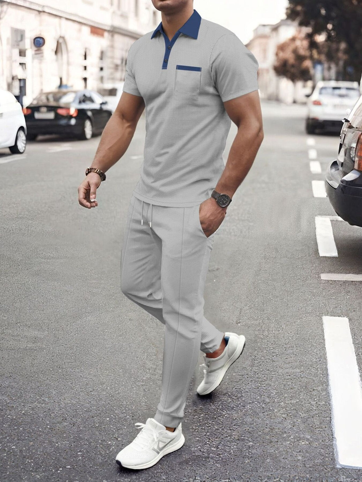 Men's Full Size Short Sleeve Polo and Pants Set Plus Size - Lilixa.store
