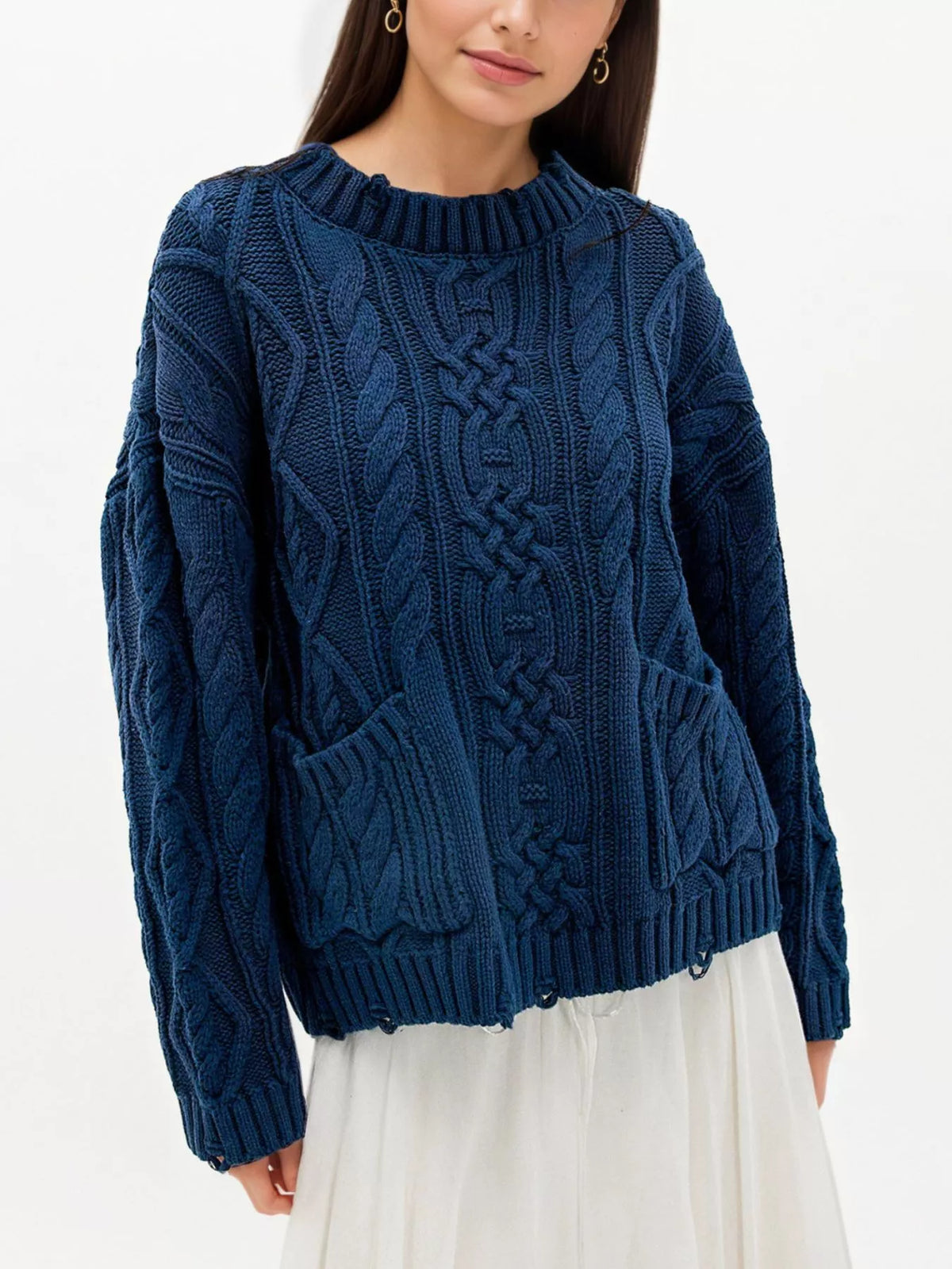 Cable-Knit Sweater with Front Pockets
