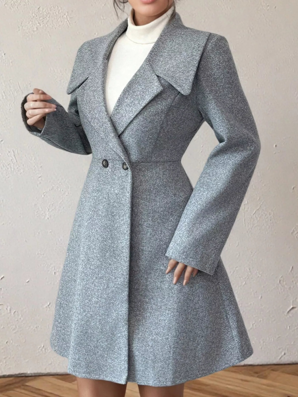 Double-Breasted Wool Blend Coat - Lilixa.store