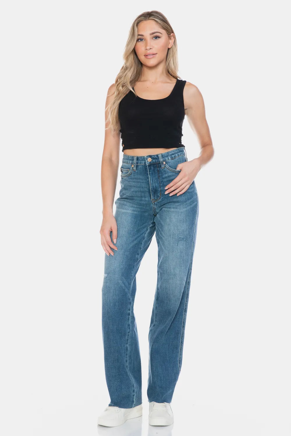 Judy Blue Full Size Tummy Control Cut Raw Hem Straight Jeans - Lilixa.store