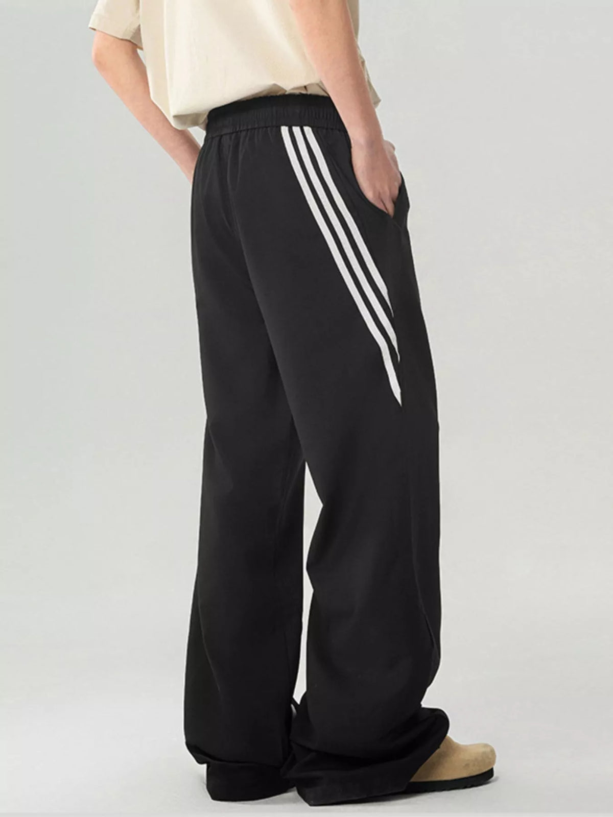 Men's Full Size Wide Leg Striped Casual Pants Plus Size in Black, view 2