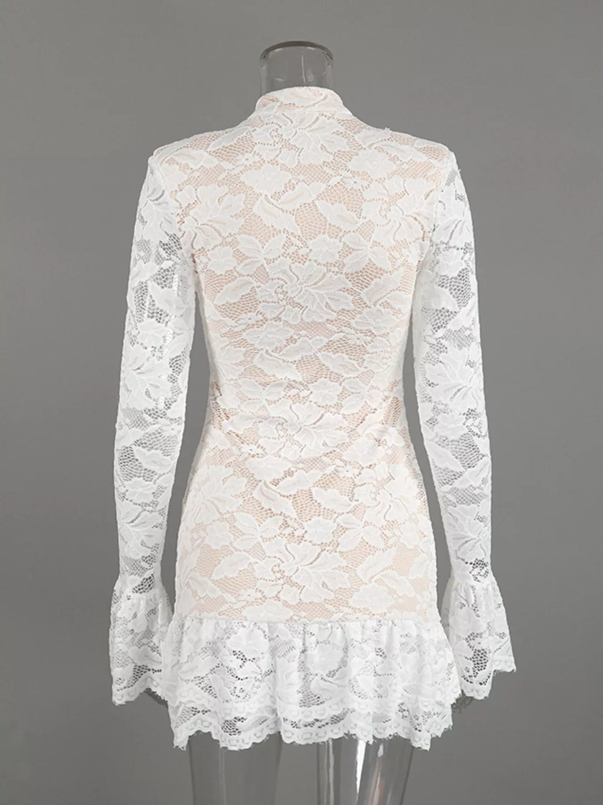 Lace Long-Sleeve Ruched Mini Dress - Lilixa.store