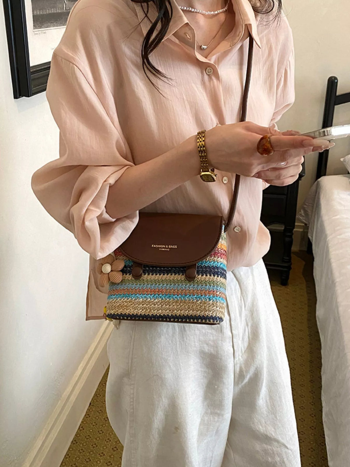 Striped Woven Crossbody Bag