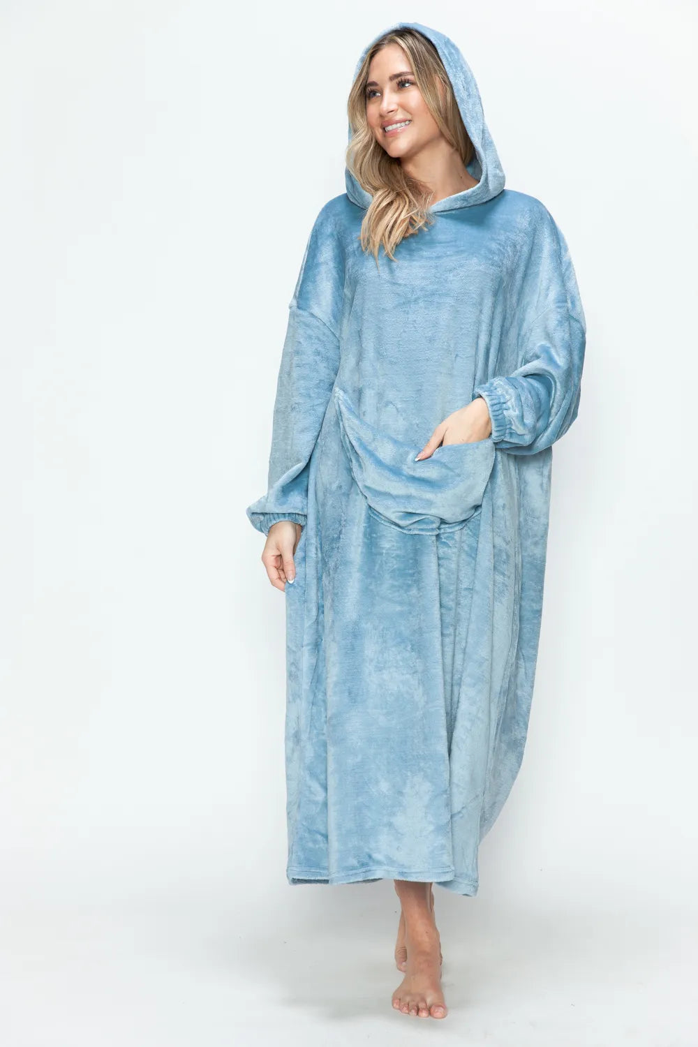 Double Take Full Size Pocketed Hooded Midi Lounge Dress - Lilixa.store