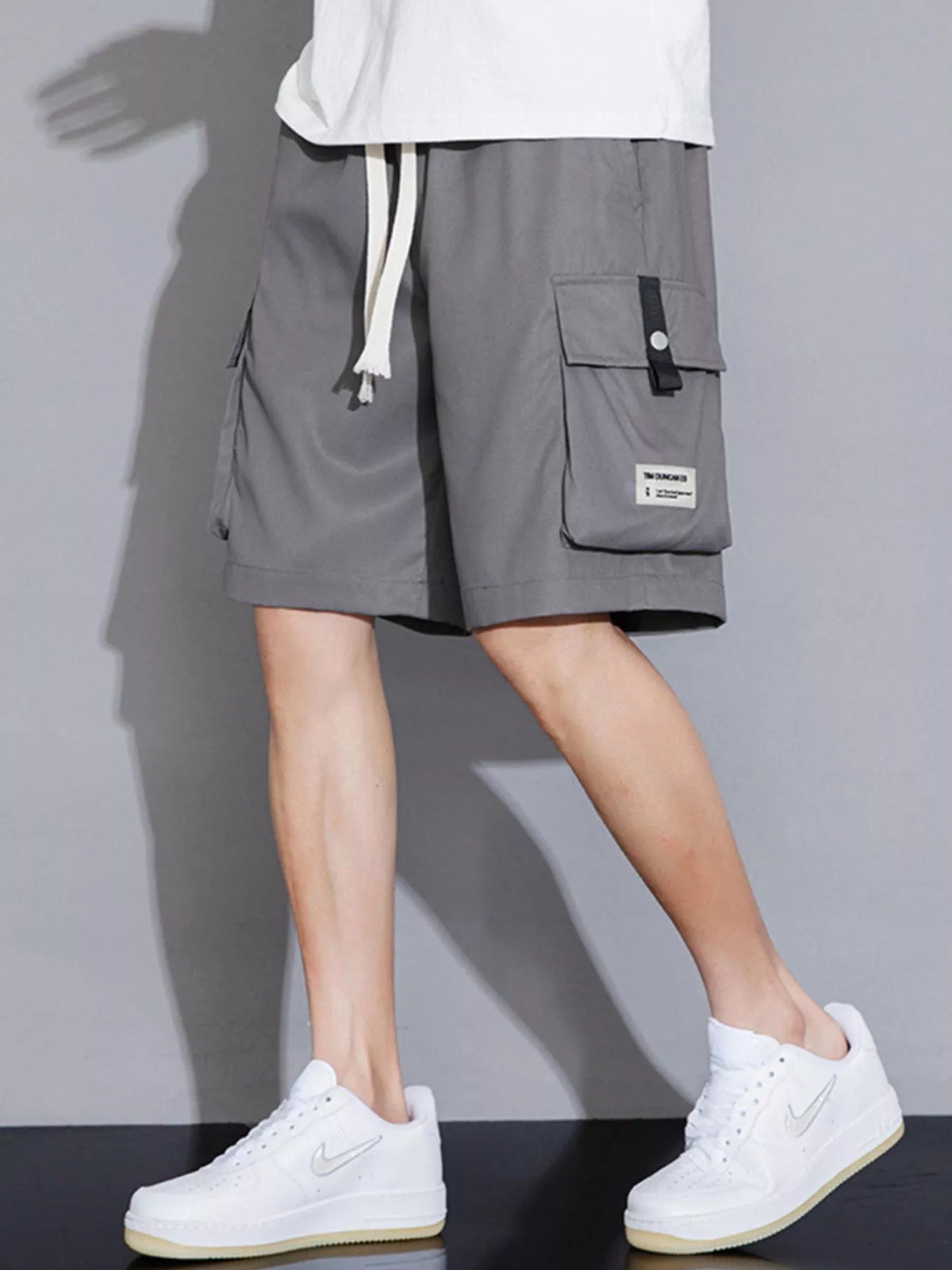 Men's Plus Size Casual Cargo Shorts with Drawstring, view 2