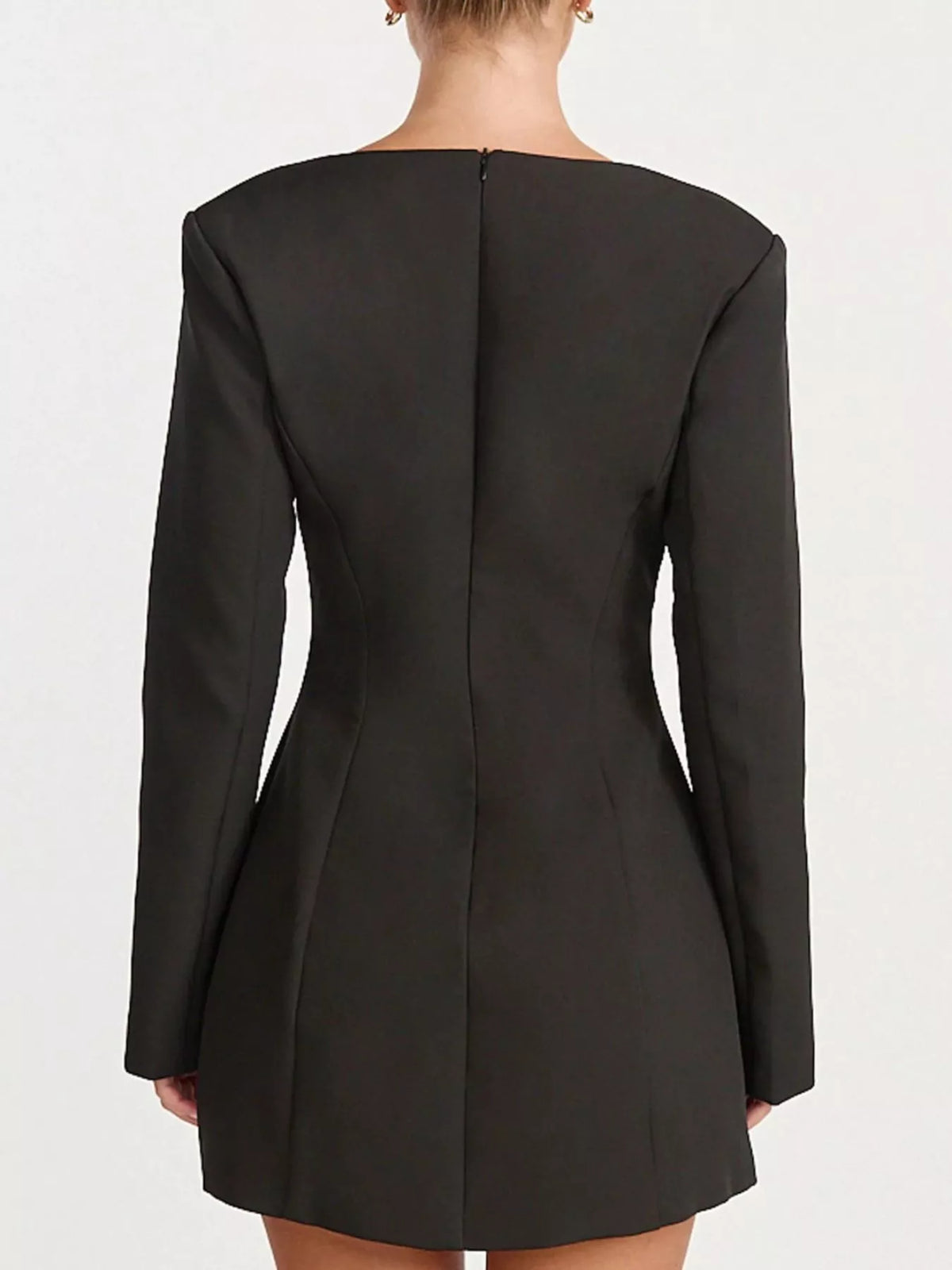 Deep V-Neck Button-Down Blazer Dress, view 8
