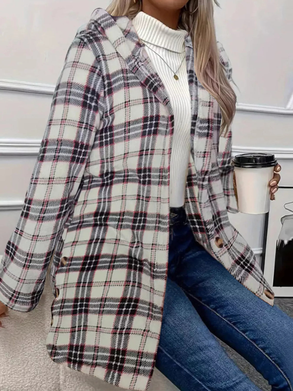 Full Size Button-Down Hooded Outerwear Plus Size, view 2