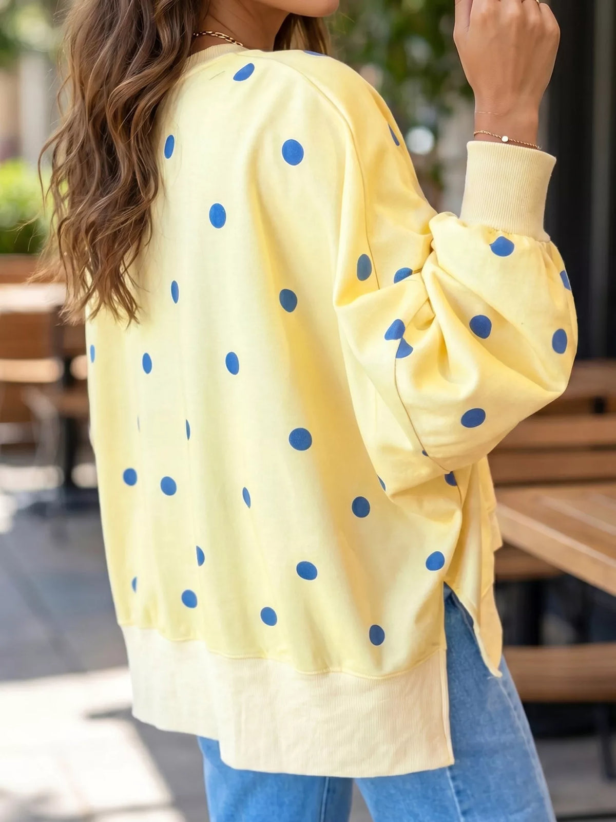 Side Slit Polka Dot Oversized Sweatshirt - Lilixa.store