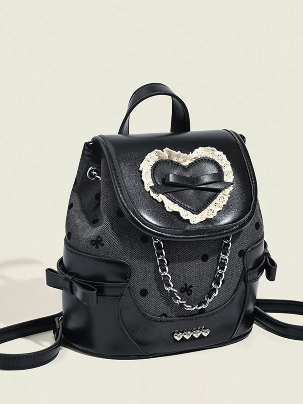 Heart Decor Chain Detail Backpack Bag - Lilixa.store